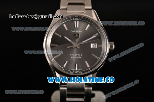 Tag Heuer Carrera Calibre 5 Automatic Swiss ETA 2824 Automatic Full Steel with Grey Dial and Stick Markers - Click Image to Close